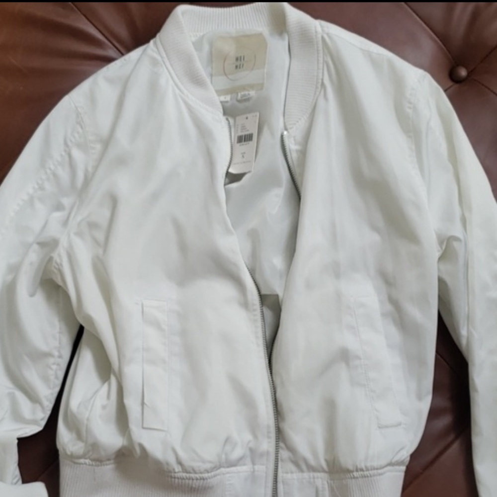 Anthropologie White Bomber Jacket